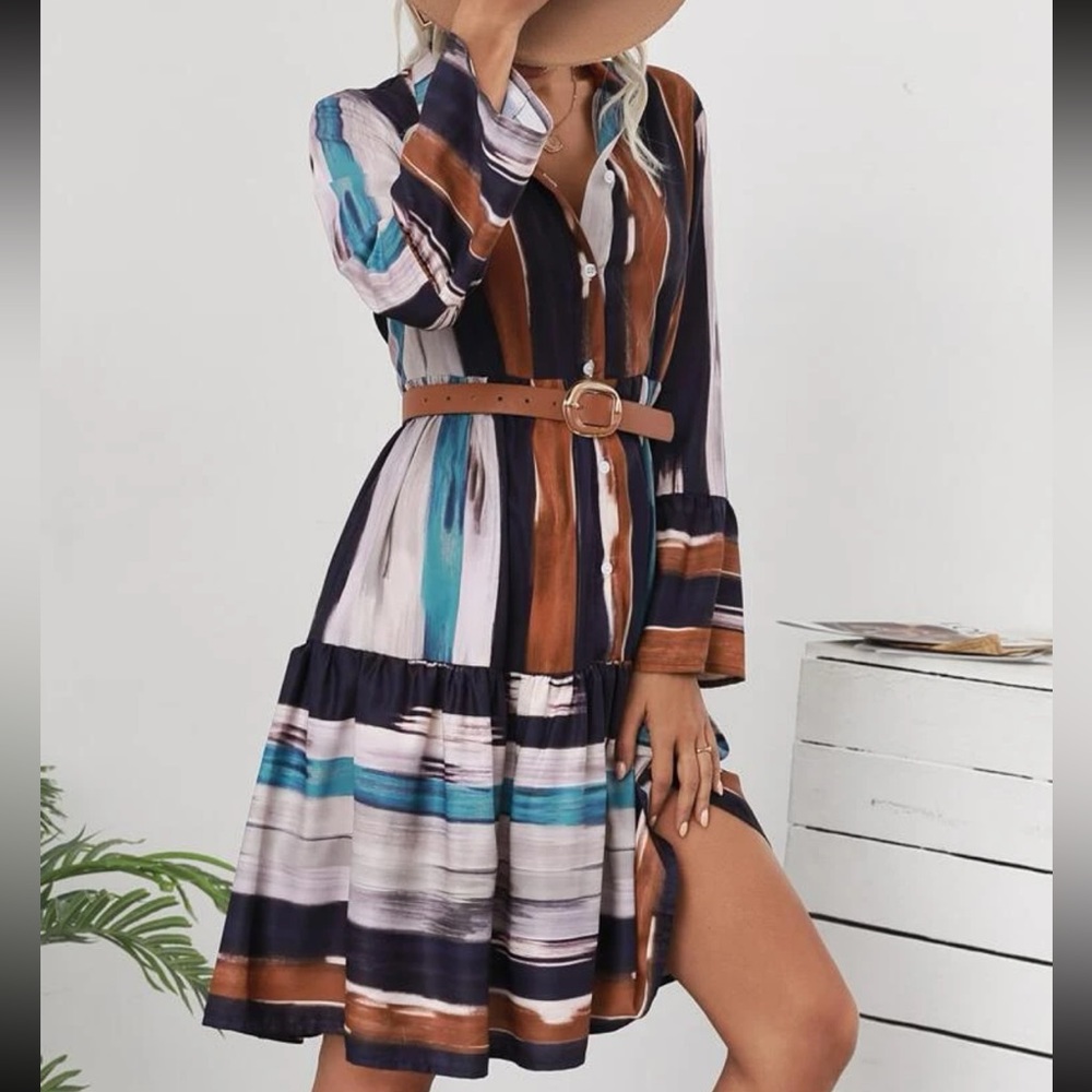 Brush Print Shirt Dress
Without Belt